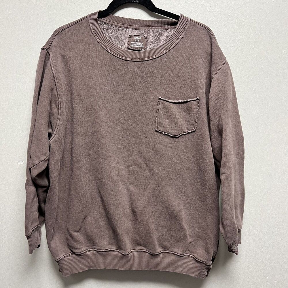 Aerie Oversized Pocket Crewneck Sweatshirt Womens Medium brown Comfy Fall